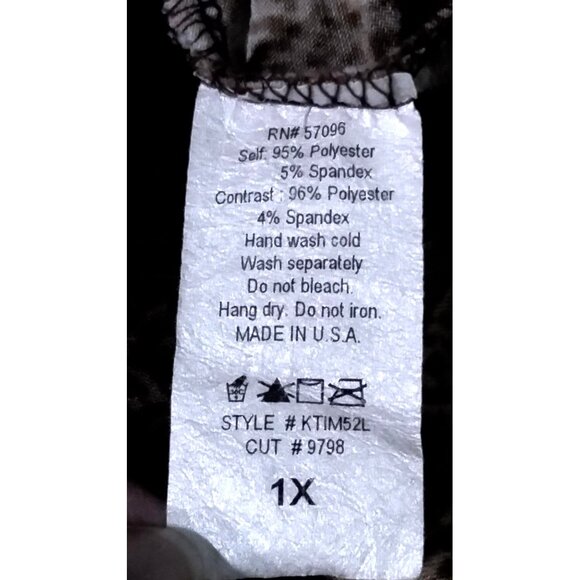 Nicola Woman Top Size 1X Brown Black Abstract Pattern Buckle Detail 3/4 Sleeves - Picture 10 of 10